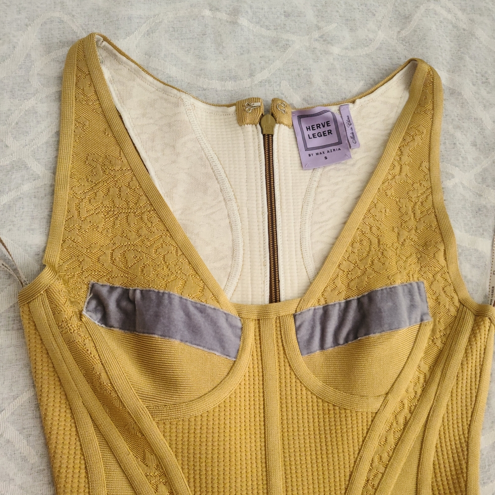 Herve Leger Yellow Mini Dress with Lavender and Blush Accents - Picture 4 of 10